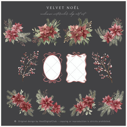 Velvet Noël - Christmas Floral Arrangements, Poinsettia Bouquets, Holiday Greenery | 30 JPEG