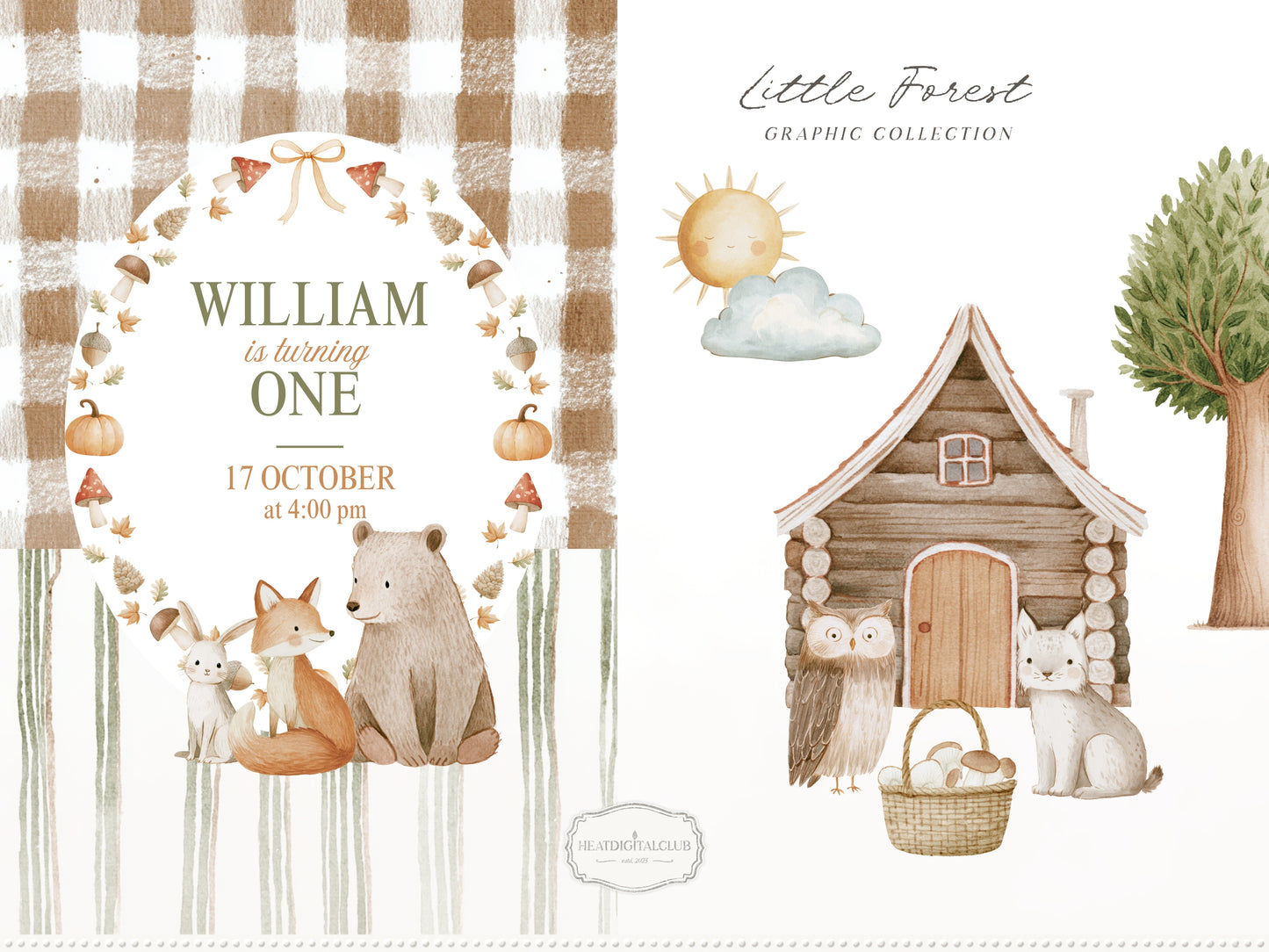 Little Forest - Watercolor Woodland Clipart & Seamless Patterns Bundle, Kids Nursery Graphics | 67 PNG/JPEG