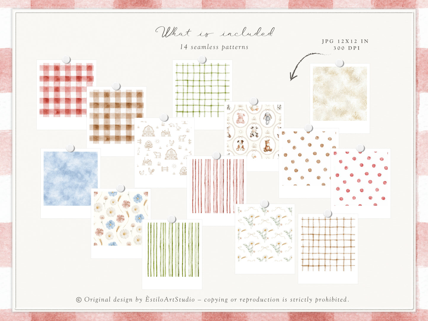 Farm Atelier - Clipart, Heirloom Nursery, Vintage Barn Animals, Farmhouse Baby Shower, Cottage Farm Seamless Patterns | 104 PNG/JPEG