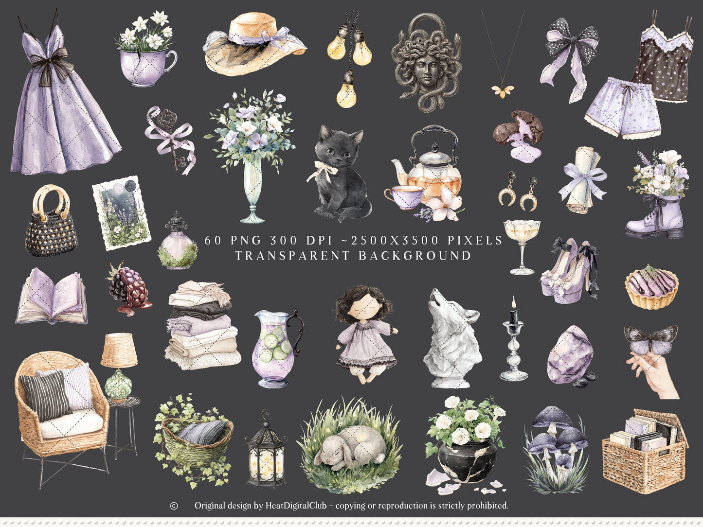 Firefly Garden - Clipart, Night Summer Garden, Moonlight, Cottagecore, Mystical Garden | 60 PNG