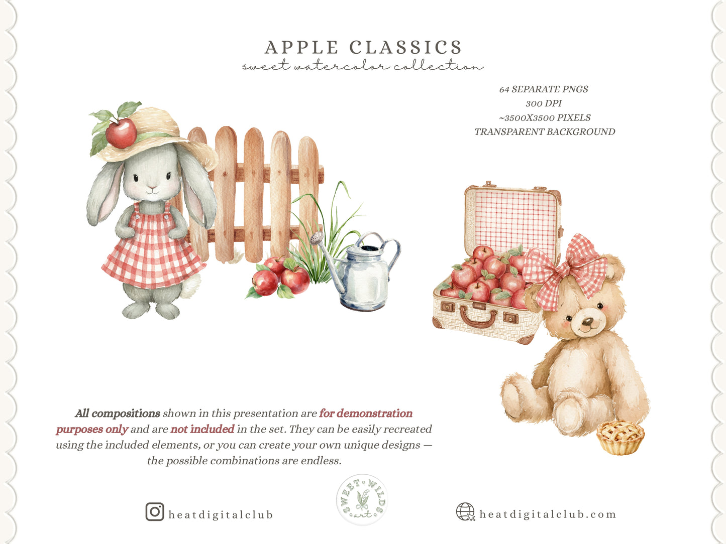 Apple Classics - Nursery Clipart, Cute Animals Clipart, Apple Orchard Kids, Fall Baby | 60 PNG
