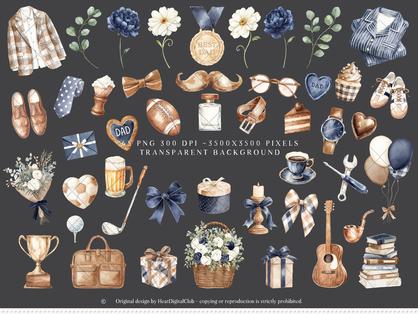 Fathers Day - Dad and Baby Animals Clipart, Vintage Dad, Masculine Clipart | 75 PNG/JPEG