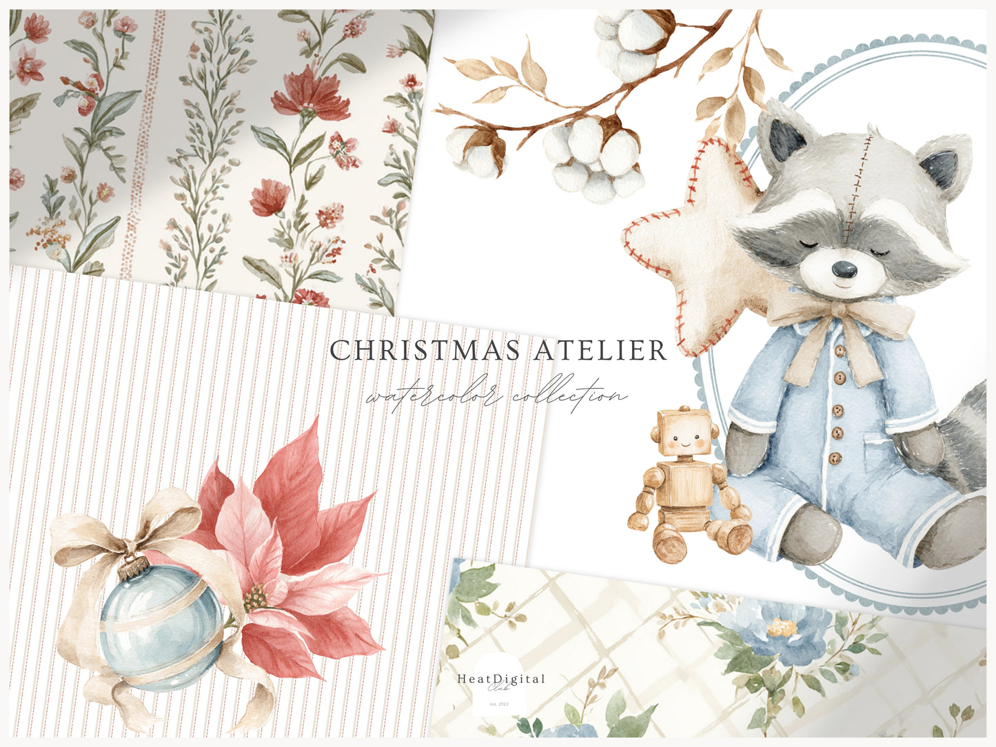 Christmas Atelier - Cute Vintage Holiday Toys Clipart, Winter Grandmillennial Nursery | 84 PNG/JPEG