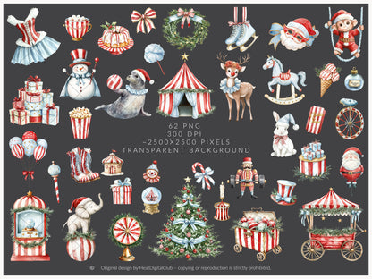 Holiday Circus - Christmas Clipart, Cute Festive Animals, Holiday Carnival  | 62 PNG