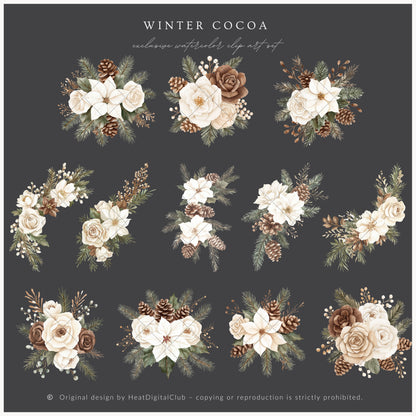 Winter Cocoa - Floral Arrangements Clipart, Elegant Flowers & Christmas Ornaments | 23 PNG