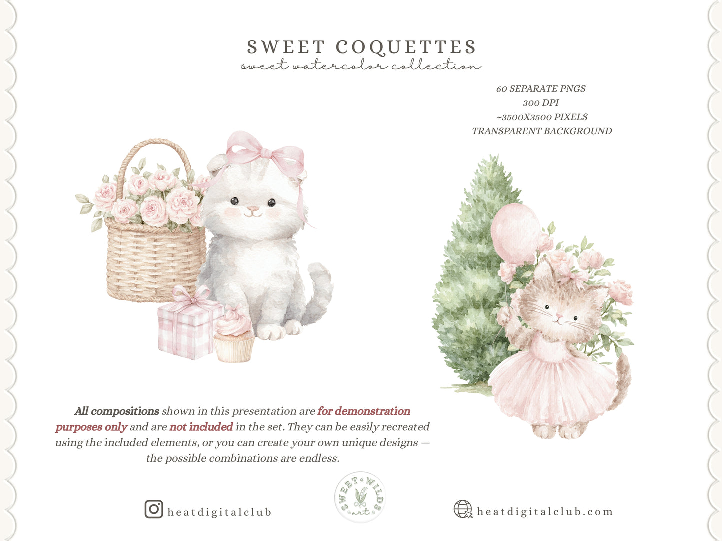 Sweet Coquettes - Kitten Clipart, Cute Pink Cats, Coquette Nursery, Baby Girl Graphics, Ballet Cat | 60 PNG