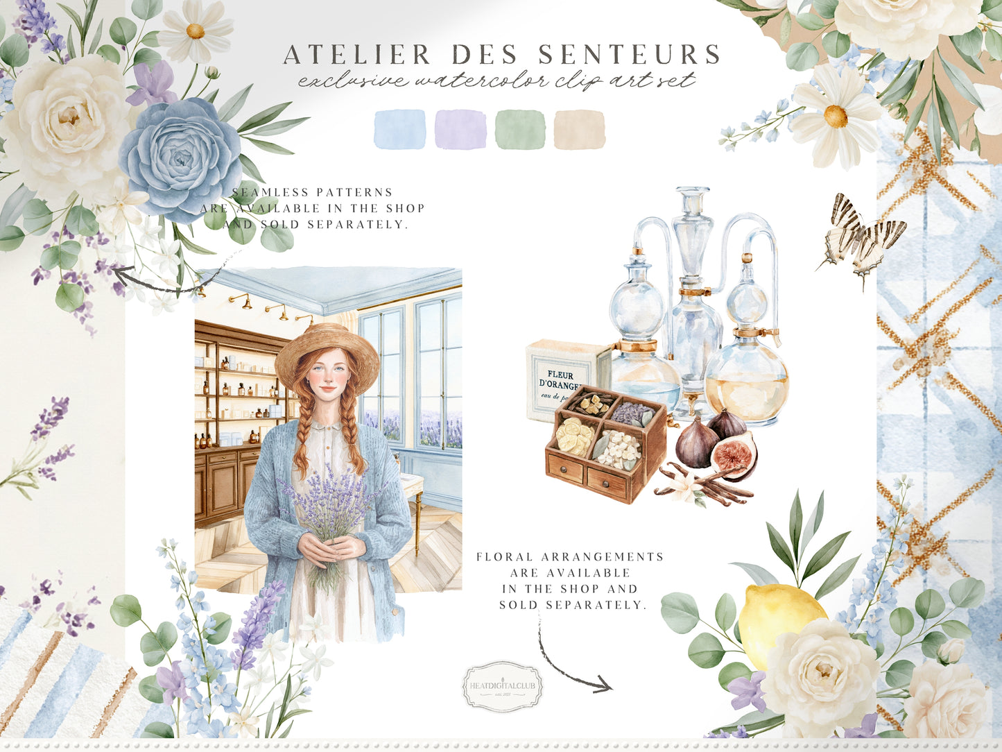 Atelier Des Senteurs - Watercolor French Perfume Clipart, Perfume Boutique | 60 PNG