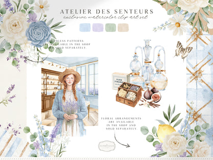Atelier Des Senteurs - Watercolor French Perfume Clipart, Perfume Boutique | 60 PNG