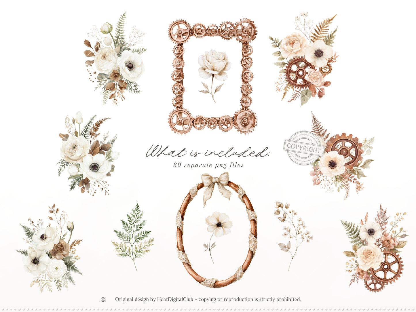 Soft Steampunk - Clipart, Feminine Steampunk, Victorian Clip Art Ephemera, Books, Fantasy | 90 PNG/JPEG