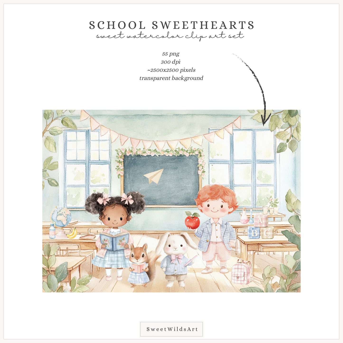 School Sweethearts - Back to School, Grandmillennial, Cute Kids and Animals | 55 PNG