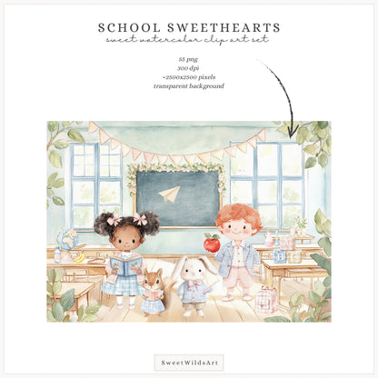 School Sweethearts - Back to School, Grandmillennial, Cute Kids and Animals | 55 PNG