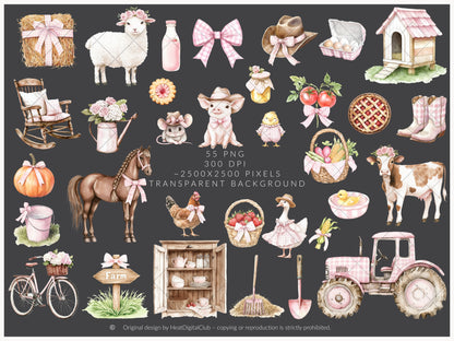Lovely Farm - Clipart, Coquette Farm, Strawberry Pink Country | 55 PNG