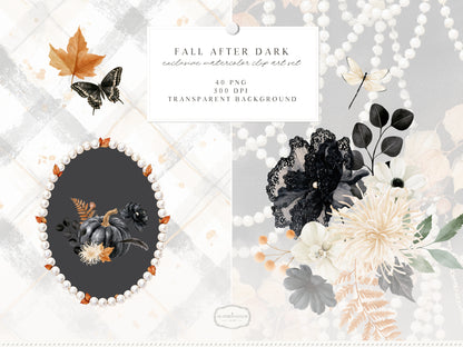 Fall After Dark - Floral Arrangements Clipart, Dark Coquette Floral, Moody Autumn Florals | 40 PNG