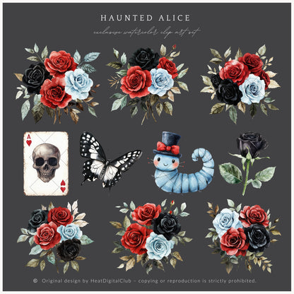 Haunted Alice - Floral Arrangements Clipart, Halloween Wonderland, Pumpkins | 20 PNG