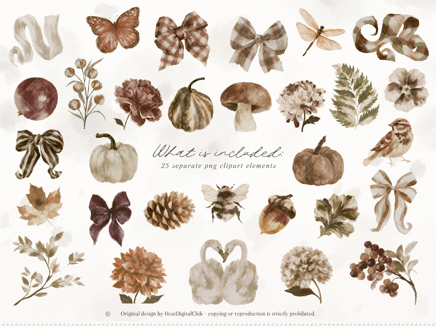 Autumn Palette - Clipart, Vintage Fall Backgrounds, Botanical Bundle | 121 PNG