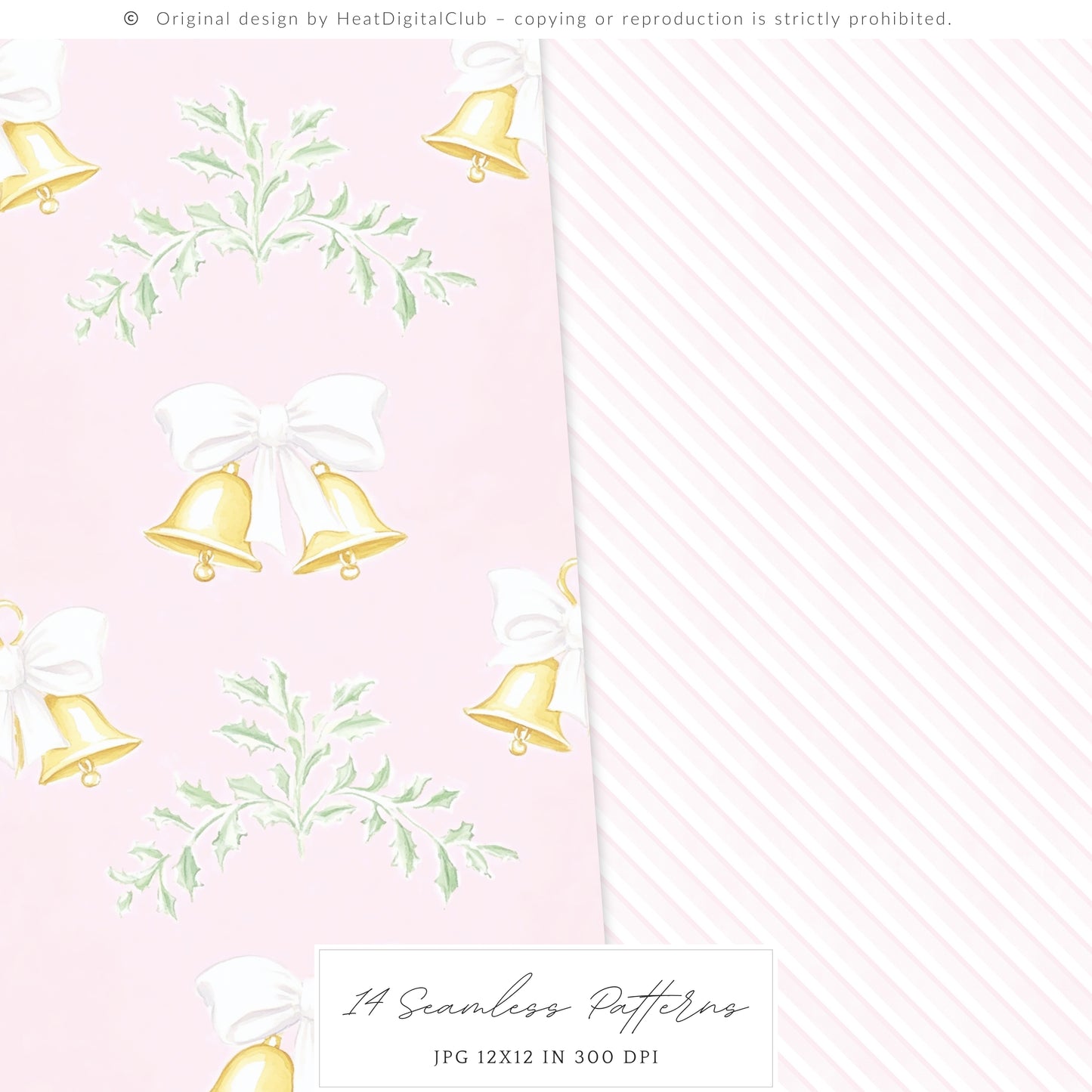 Merry Christmas - Seamless Patterns Set 4, Grandmillennial Holiday, Stripes, Plaid | 14 JPEG