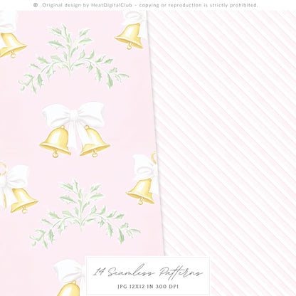 Merry Christmas - Seamless Patterns Set 4, Grandmillennial Holiday, Stripes, Plaid | 14 JPEG