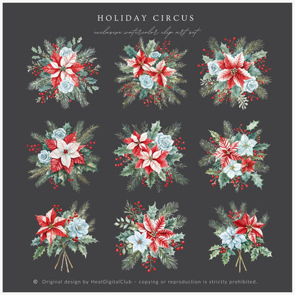 Holiday Circus - Floral Arrangements, Poinsettia, Festive Christmas Flowers | 20 PNG