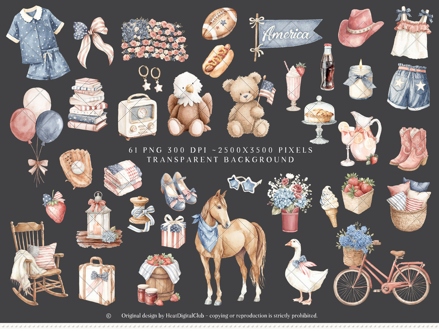 Quiet Americana - 4th of July Clipart, Vintage Summer, Independence Day, Patriotic | 61 PNG