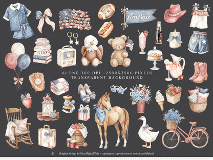 Quiet Americana - 4th of July Clipart, Vintage Summer, Independence Day, Patriotic | 61 PNG