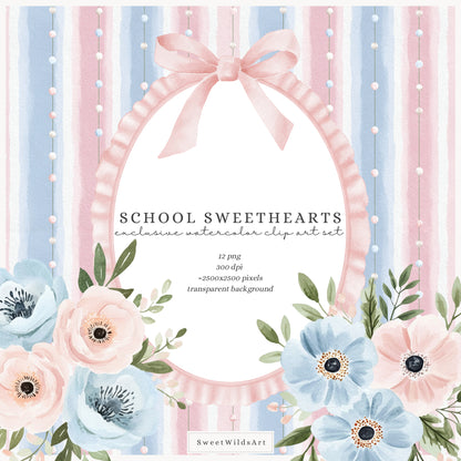 School Sweethearts - Back to School Floral Arrangements, Flowers, Grandmillennial | 12 PNG