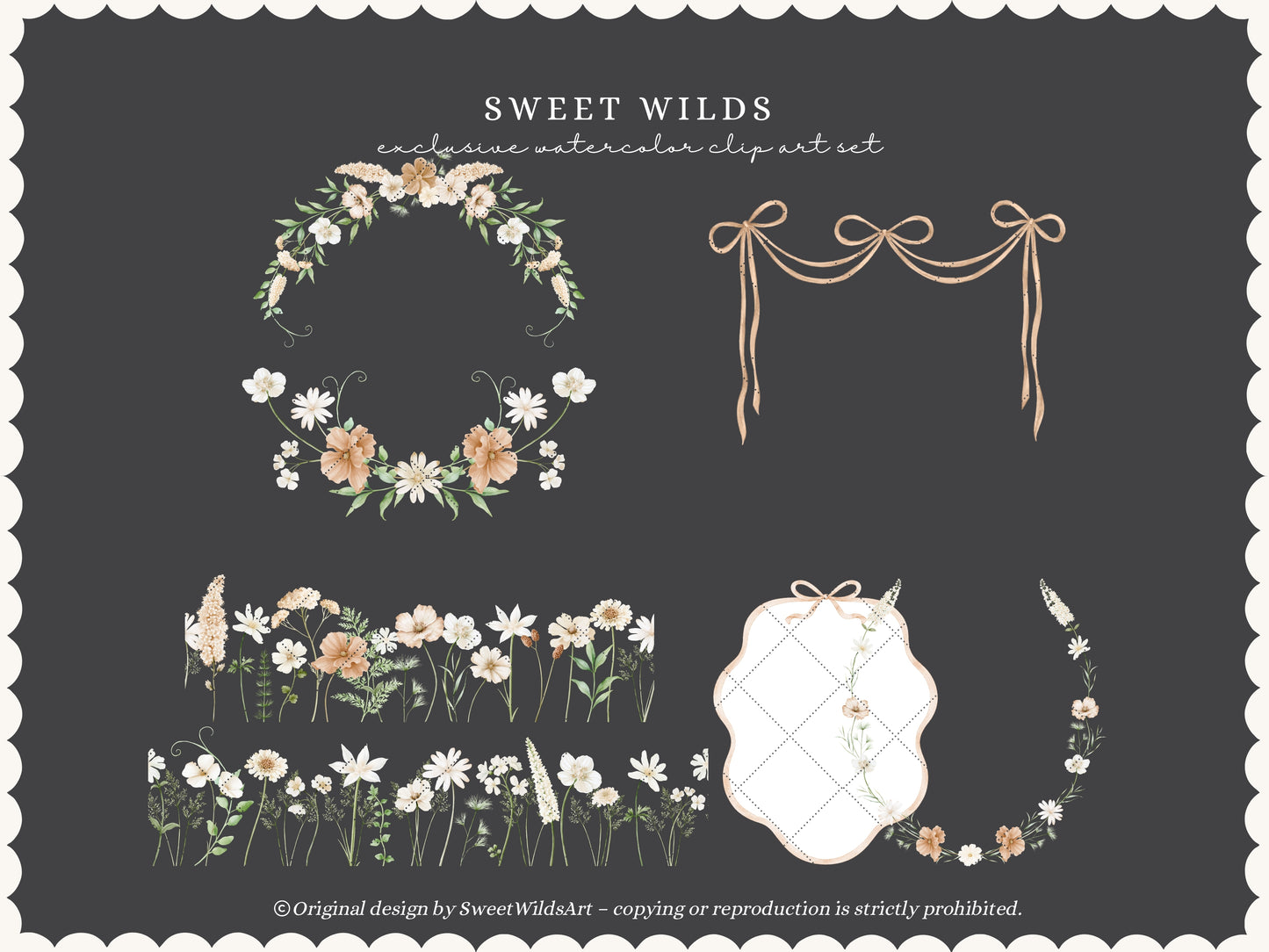Sweet Wilds - Flowers Clipart, Meadow Flowers, Neutral Floral, Beige Ivory Flowers, Wildflower Baby Shower | 68 PNG/JPEG