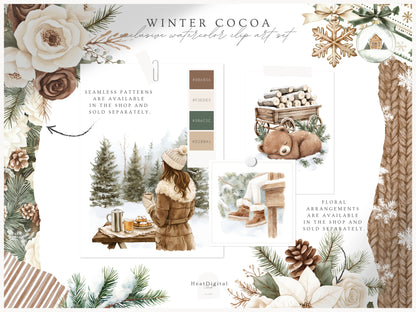 Winter Cocoa - Clipart Set, Elegant Cozy Christmas | 60 PNG