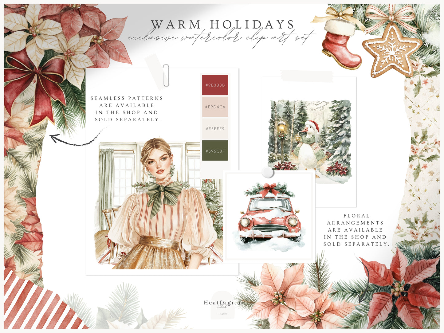 Warm Holidays - Watercolor Clipart Set, Cozy Winter, Christmas, Cottagecore | 60 PNG