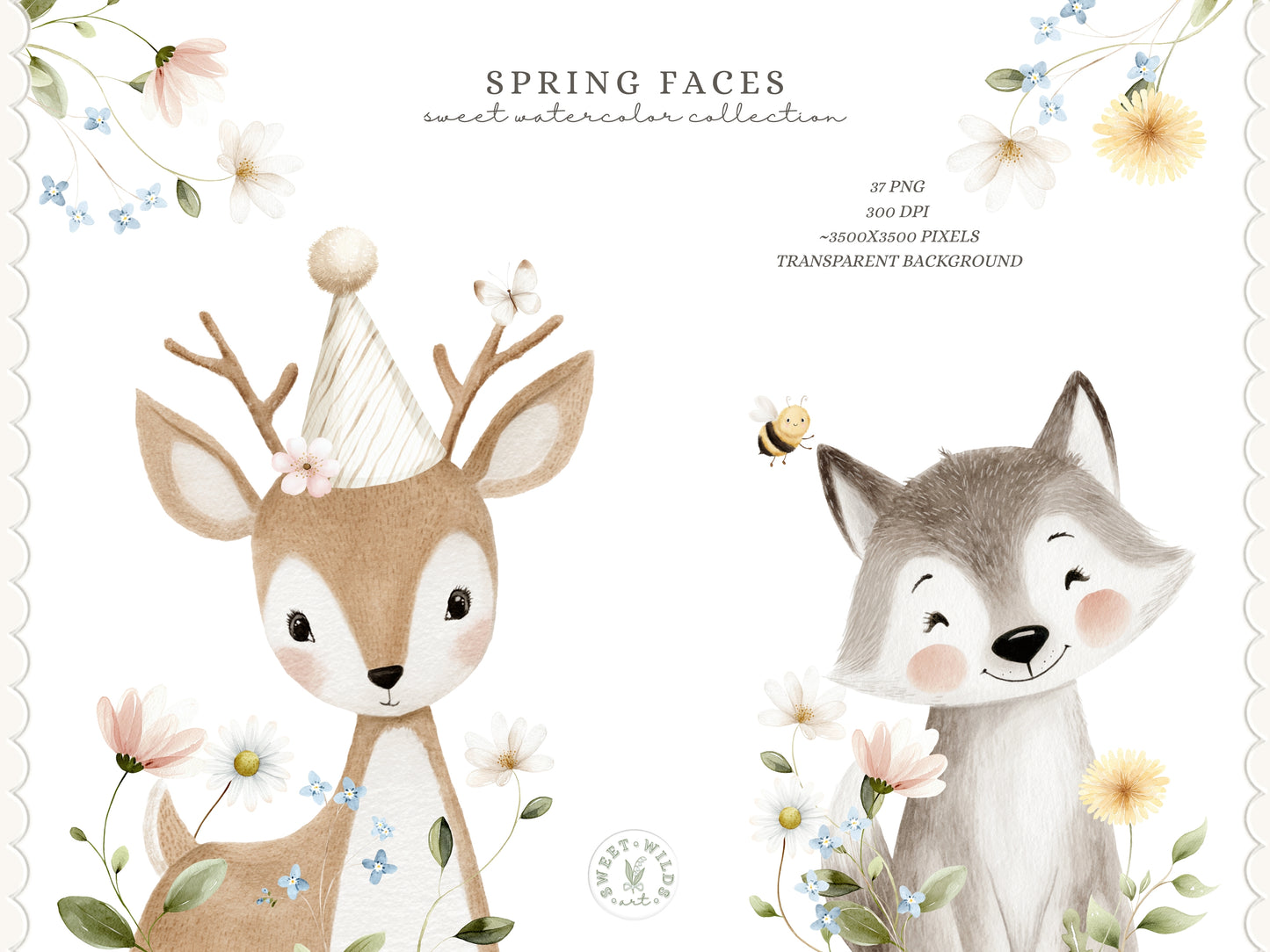 Spring Woodland Faces - Clipart, Spring Forest Portraits, Cute Baby Animals, Nursery | 43 PNG/JPEG