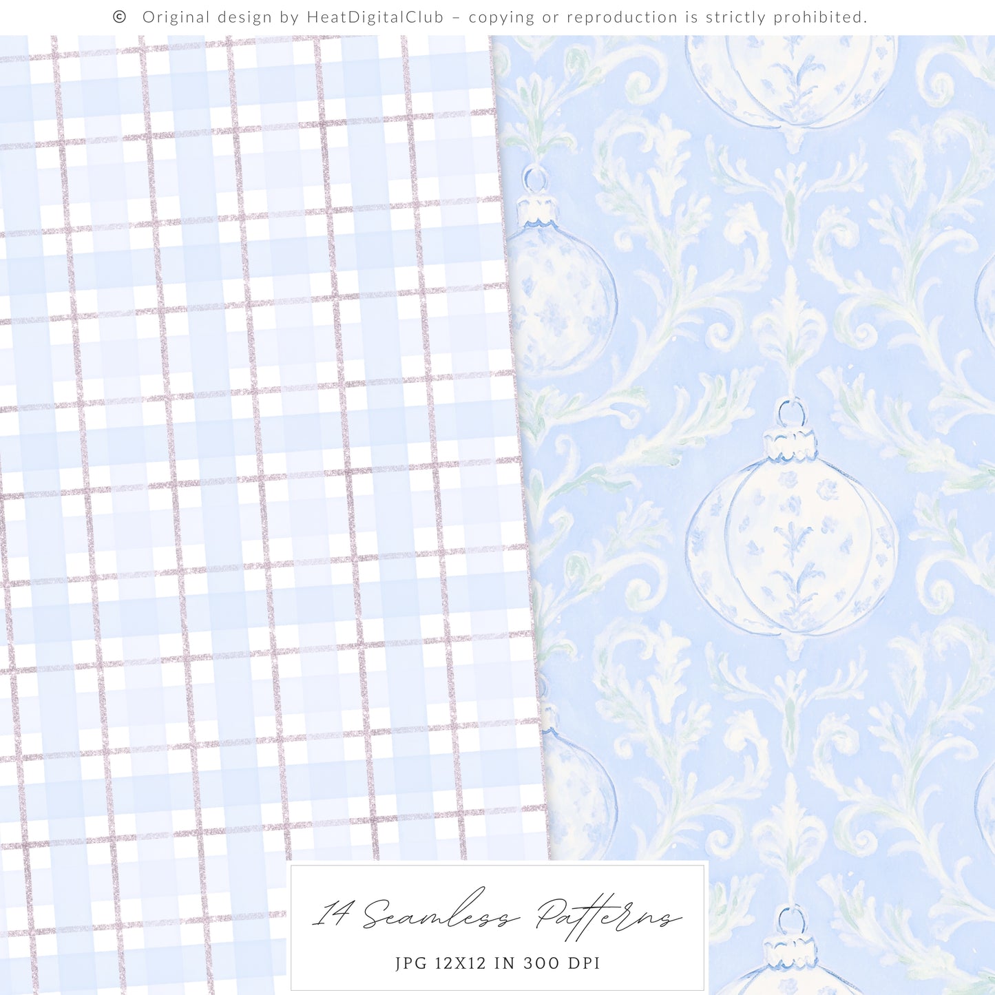 Merry Christmas - Seamless Patterns Set 3, Grandmillennial Holiday, Stripes, Plaid | 14 JPEG