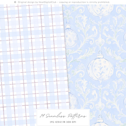 Merry Christmas - Seamless Patterns Set 3, Grandmillennial Holiday, Stripes, Plaid | 14 JPEG