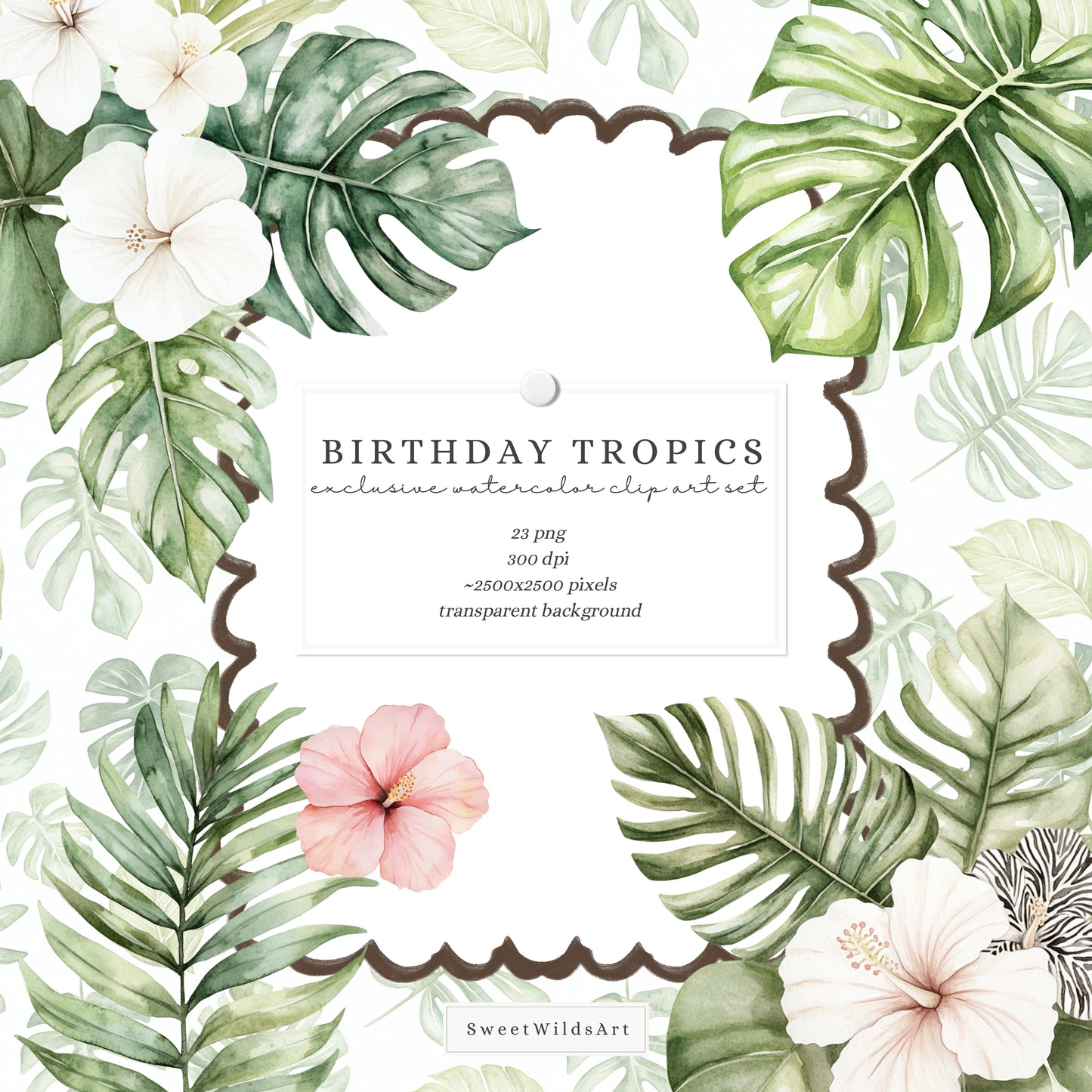 Birthday Tropics - Floral Arrangements Clipart, Jungle, Safari | 23 PNG