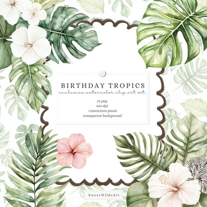 Birthday Tropics - Floral Arrangements Clipart, Jungle, Safari | 23 PNG
