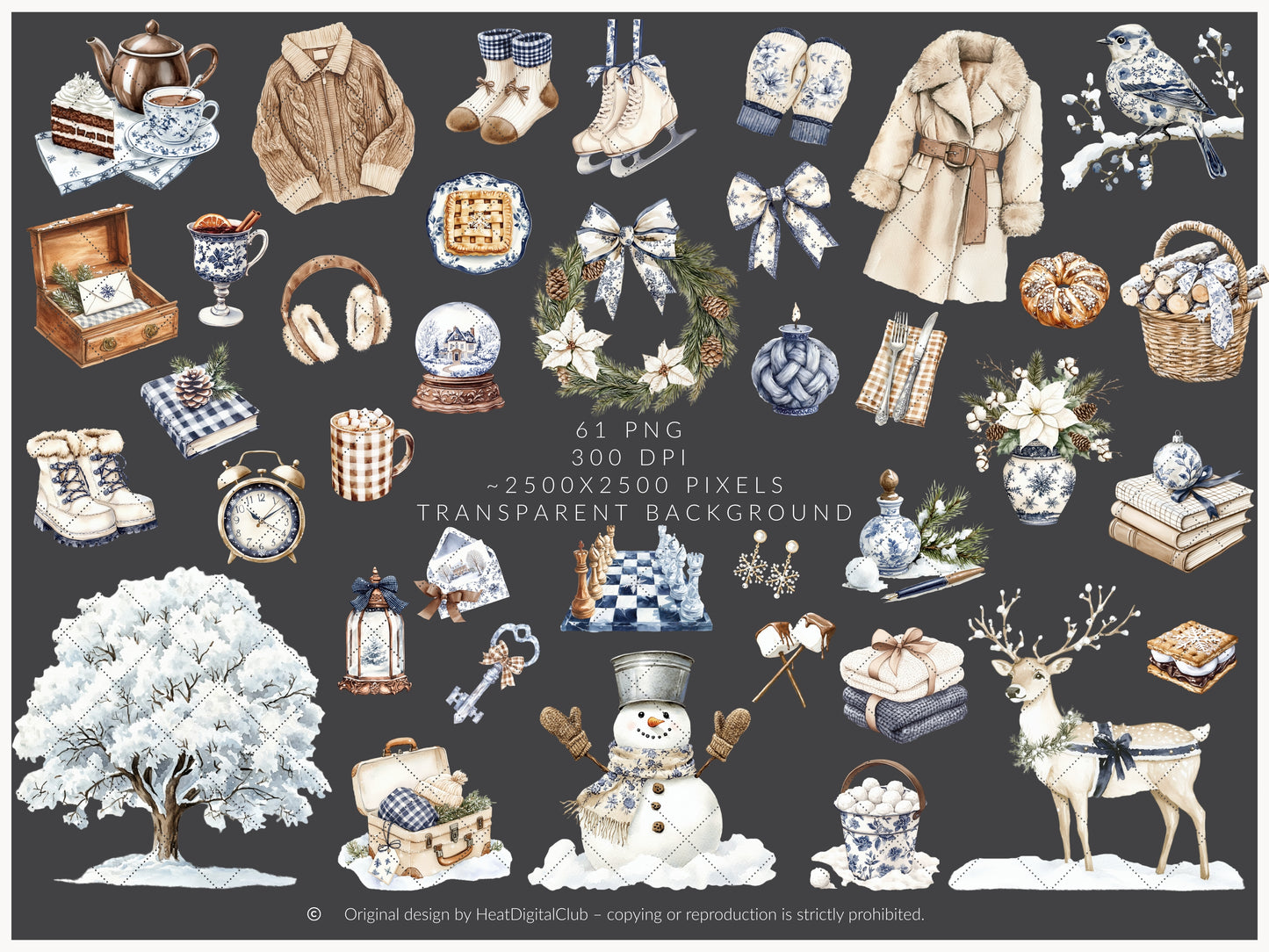 Winter Residence - Watercolor Clipart Sets, Elegant Cozy Christmas | 61 PNG
