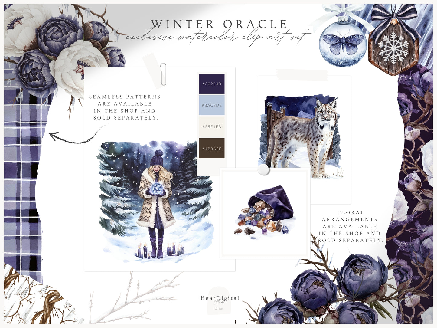 Winter Oracle - Watercolor Clipart, Magical, Snow Forest Witchy, Mystical | 60 PNG