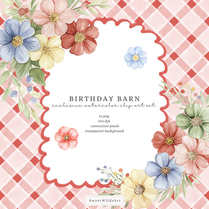 Birthday Barn - Floral Arrangements, Watercolor Flowers, Baby Shower Greenery | 22 PNG