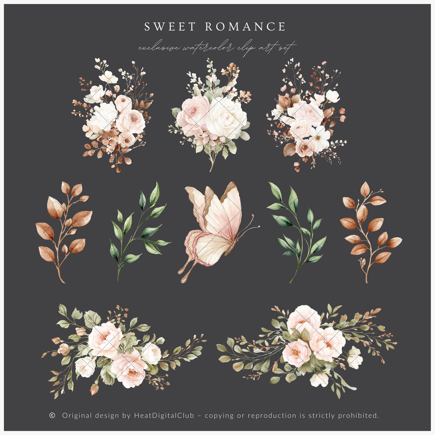 Sweet Romance -  Floral Arrangements, Valentine's Day, Soft Pink Beige Flowers, Romantic | 20 PNG