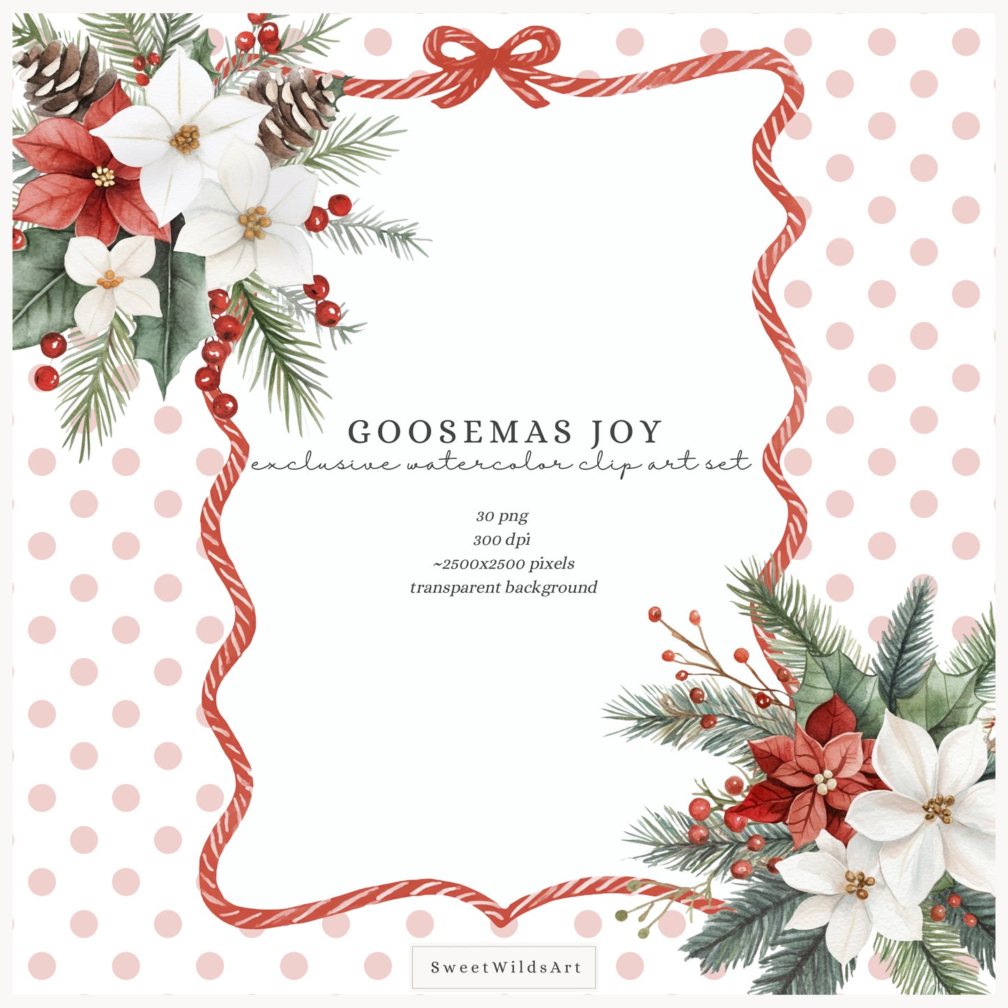 Goosemas Joy - Floral Arrangements, Christmas Ornaments, Holiday Poinsettia | 30 PNG