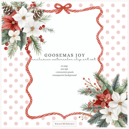 Goosemas Joy - Floral Arrangements, Christmas Ornaments, Holiday Poinsettia | 30 PNG