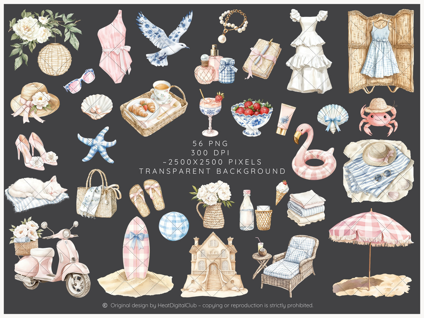 Summer Chic – Grandmillennial Vacation Clipart Set | 56 PNG