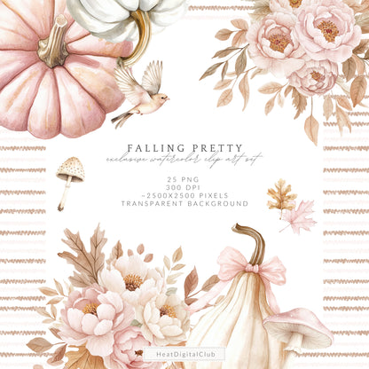 Falling Pretty - Floral Arrangements Clipart, Flowers, Autumn Leaves | 25 PNG