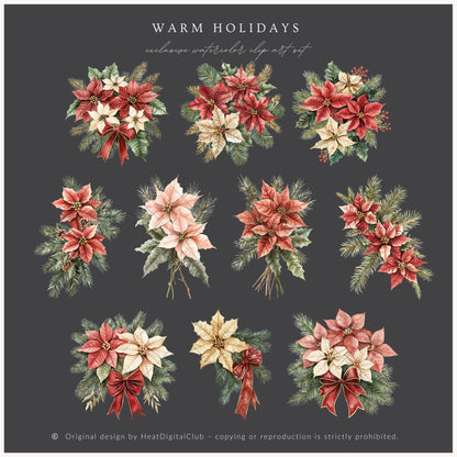 Warm Holidays - Floral Arrangements, Winter Clipart, Christmas, Poinsettia | 20 PNG