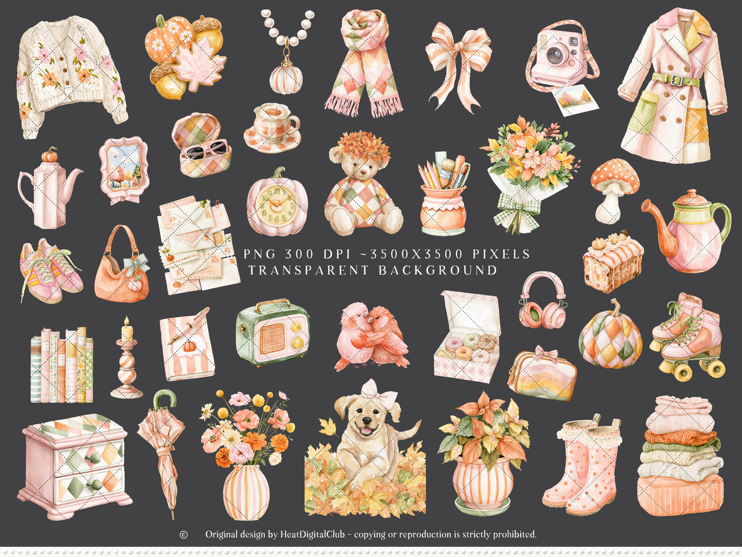 Joyful Fall - Clipart, Bright Autumn, Cozy Autumn Clipart, Colorful Fall | 60 PNG
