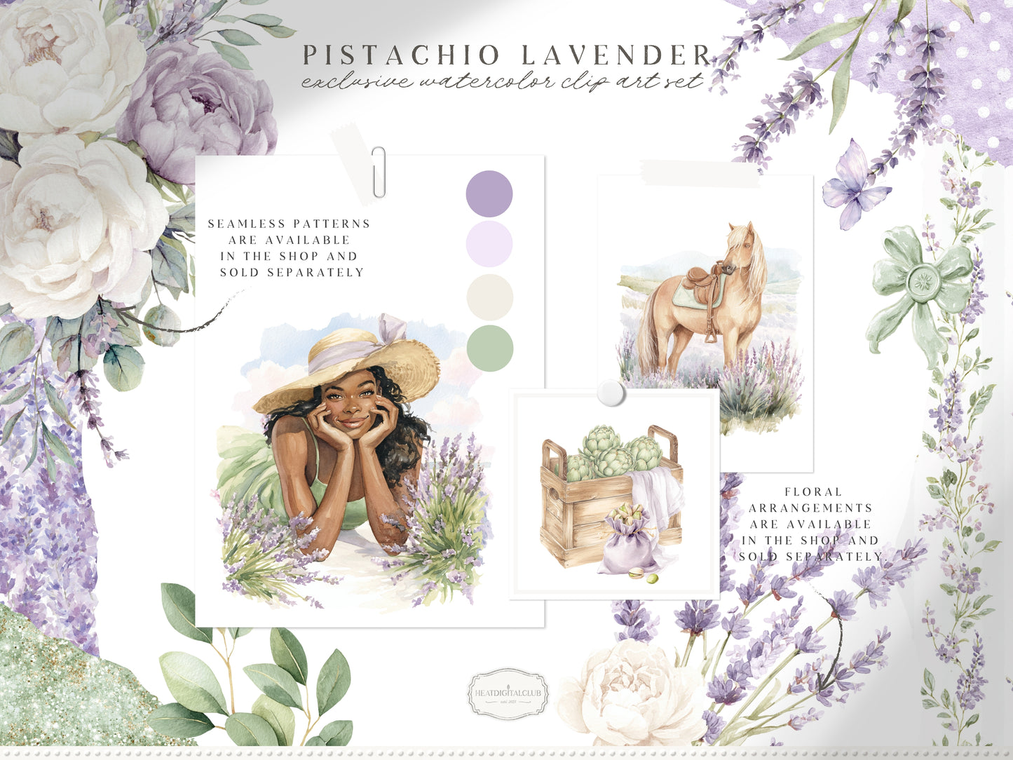 Pistachio Lavender - Clipart, French Countryside Aesthetic, Lavender Field, Romantic Spring | 60 PNG