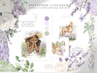 Pistachio Lavender - Clipart, French Countryside Aesthetic, Lavender Field, Romantic Spring | 60 PNG