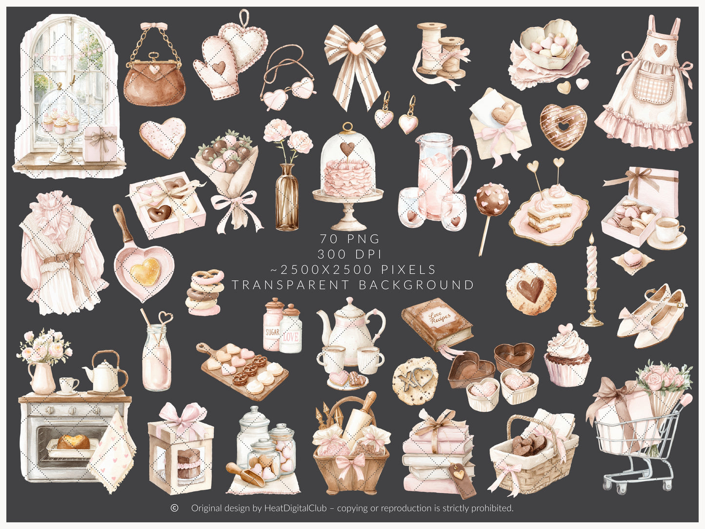 Sweet Romance - Valentine's Day Bakery Clipart, Romantic Baking, Love Aesthetic | 70 PNG
