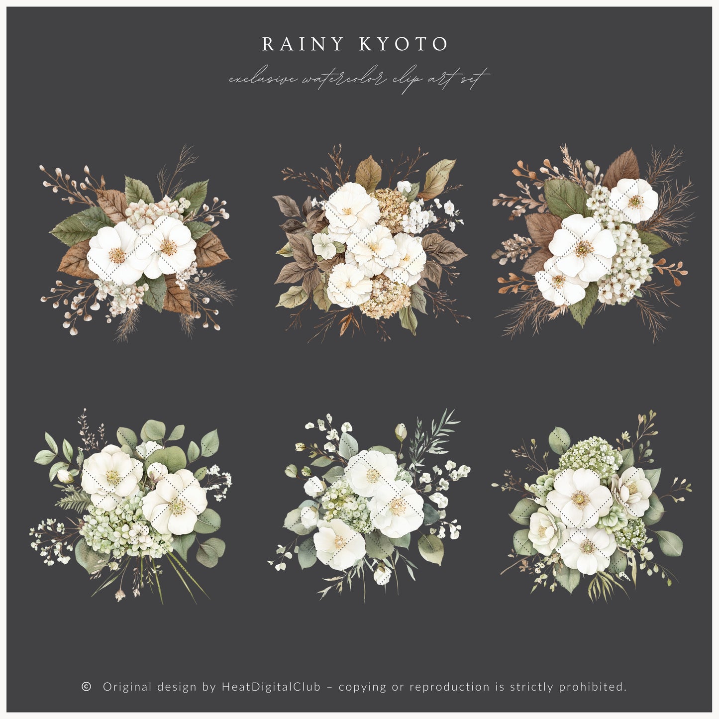 Rainy Kyoto - Floral Arrangements, White Elegant Flowers, Japanese Botanical | 12 PNG