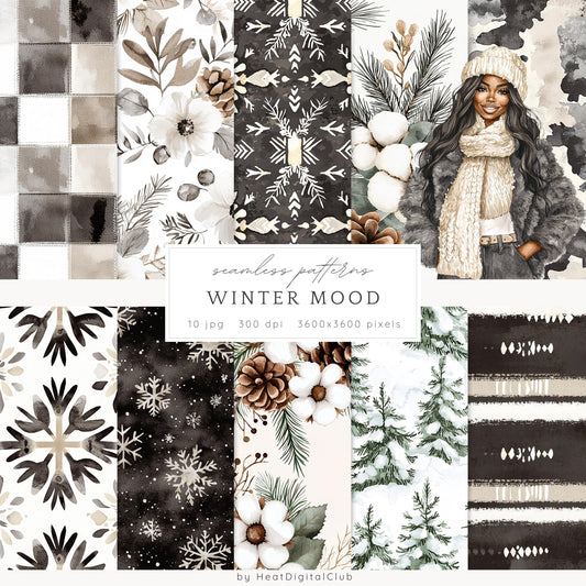 Winter Mood - Seamless Patterns, Cozy, Snowflakes | 10 JPEG