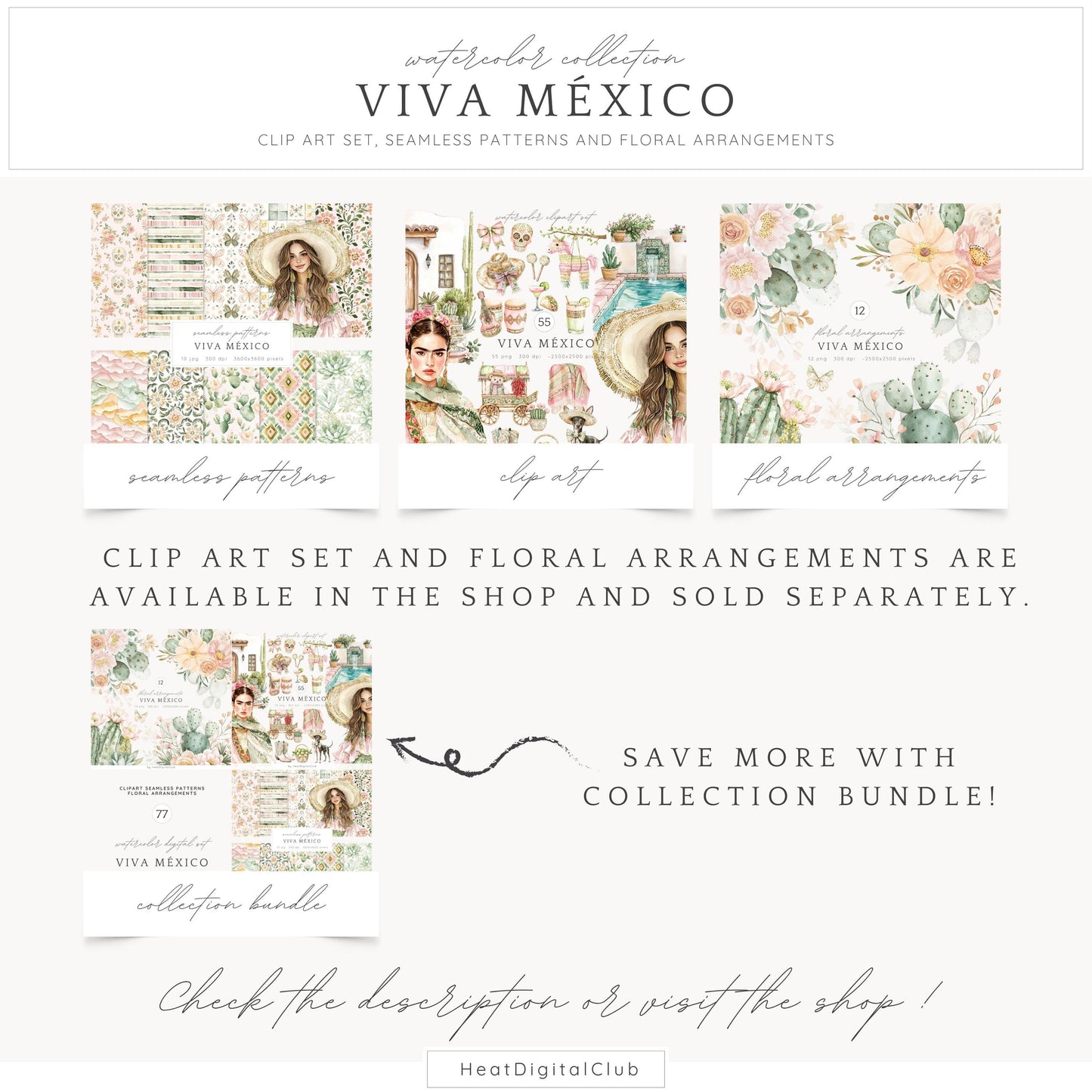 Viva Mexico - Seamless Patterns, Cinco de May, Floral | 10 JPEG