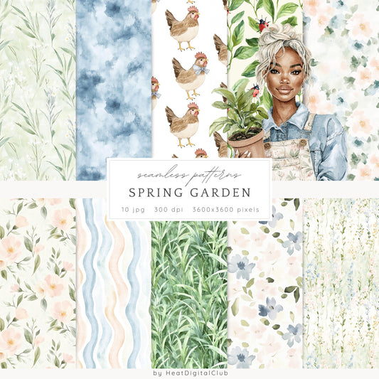 Spring Garden - Seamless Patterns, Floral, Cottage | 10 JPEG